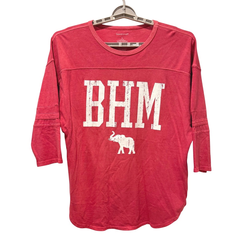 Boxercraft Red BHM Elephant Graphic Spirit Jersey 3/4 Sleeve T-Shirt Women's Lg‎